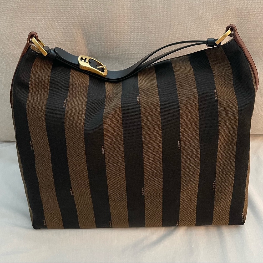 FENDI BROWN PEQUIN STRIPE SHOULDER BAG